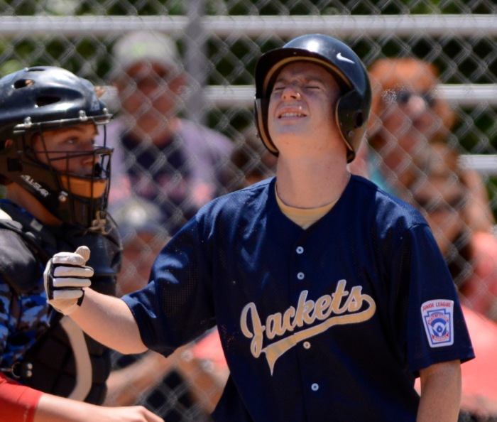 Trabuco Georgia's Jack Janett reacts to being struck out by San Clemente during the District 68 Junior National Little League championship game Saturday in Trabuco Canyon. – 6/06/13 – MICHAEL LOPEZ, ORANGE COUNTY REGISTER –  